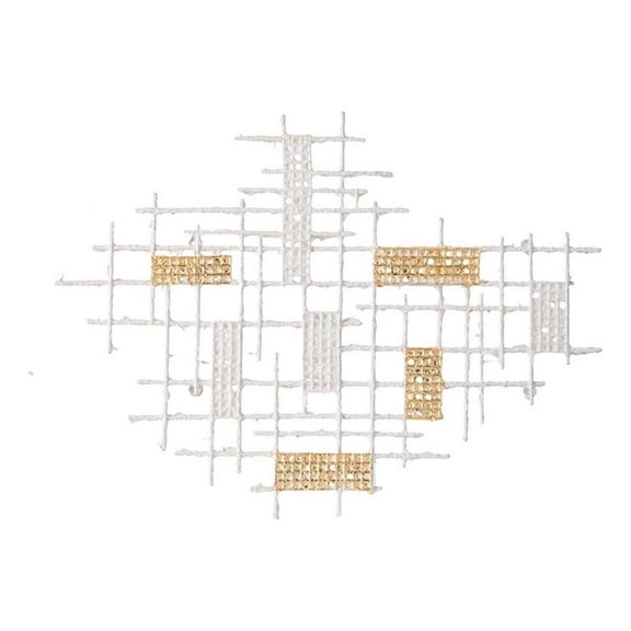 Rio 32 Inch Decorative Wall Decor, White, Gold Geometric Abstract, Iron