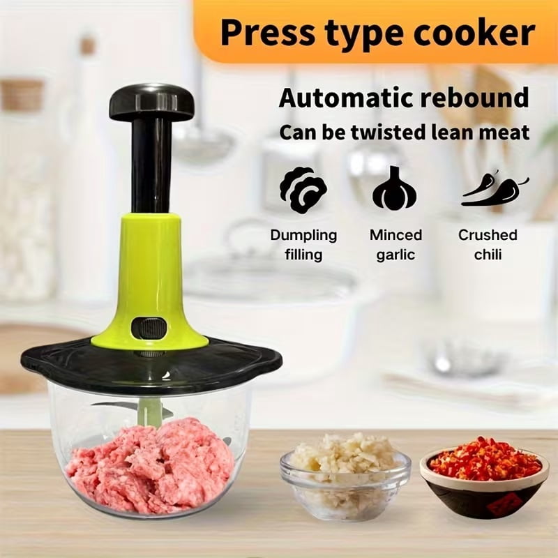1 multifunctional manual food processor, 50.72 oz capacity, stainless steel, suitable for chopping vegetables, pressing garlic, and mincing meat, easy to clean, a must-have for home kitchens