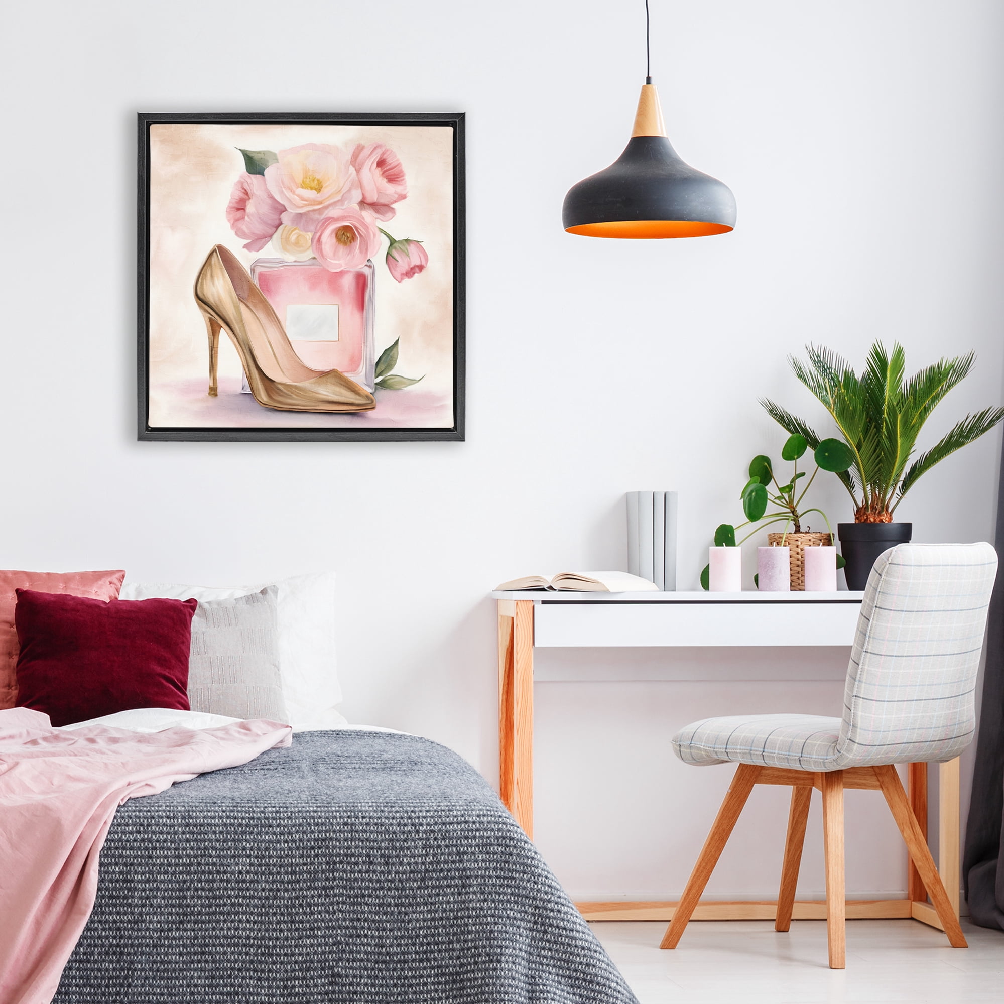Stupell Industries Pink Beauty Heel & Flowers Black Framed Floater Canvas Wall Art, design by Kim Allen