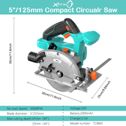 NEWONE 20V Cordless Circular Saw 5000RPM Rotating Speed 5 inch Blade Adjustable Cutting Depth 45°/90° with 2.0Ah Battery and Charger Brushless Circular Saw