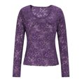thumbnail image 6 of LWavelet Crew Neck Lace Blouse Womens Plus Size Long Sleeve Fitted Soft Stretch Daily Casual Top Purple XL, 6 of 7