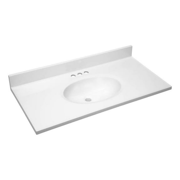 Pemberly Row 37x19" Traditional Marble Single Bowl Vanity Top in Solid White