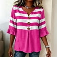 thumbnail image 4 of Wovilon Summer Casual V Neck Striped Blouse for Women, 3/4 Ruffle Sleeve Button Down Front with Pleated Detail, Relaxed Fit Everyday Vacation Outfit, 4 of 6