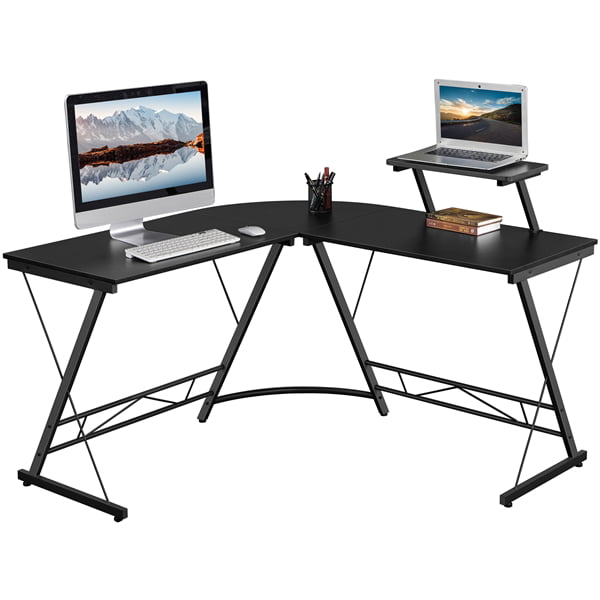 L Shaped Computer Desk with Monitor Stand and USB Ports 44x19 Sides Black Home 