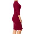 thumbnail image 3 of Women's Basic Casual Plus Size Stretch 3/4 Sleeves Solid Slim Fit Bodycon Midi Dress, 3 of 5