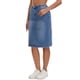 thumbnail image 4 of Falda de mezclilla de mujer Inspire Chic, de cintura alta, con abertura trasera, hasta la rodilla, color azul, talla XL, 4 of 6
