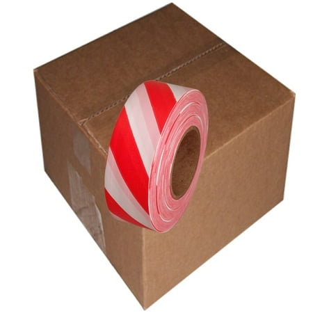12 Roll Case of Red and White Safety Striped Flagging Tape 1 3/16 inch x 300 ft Non-Adhesive