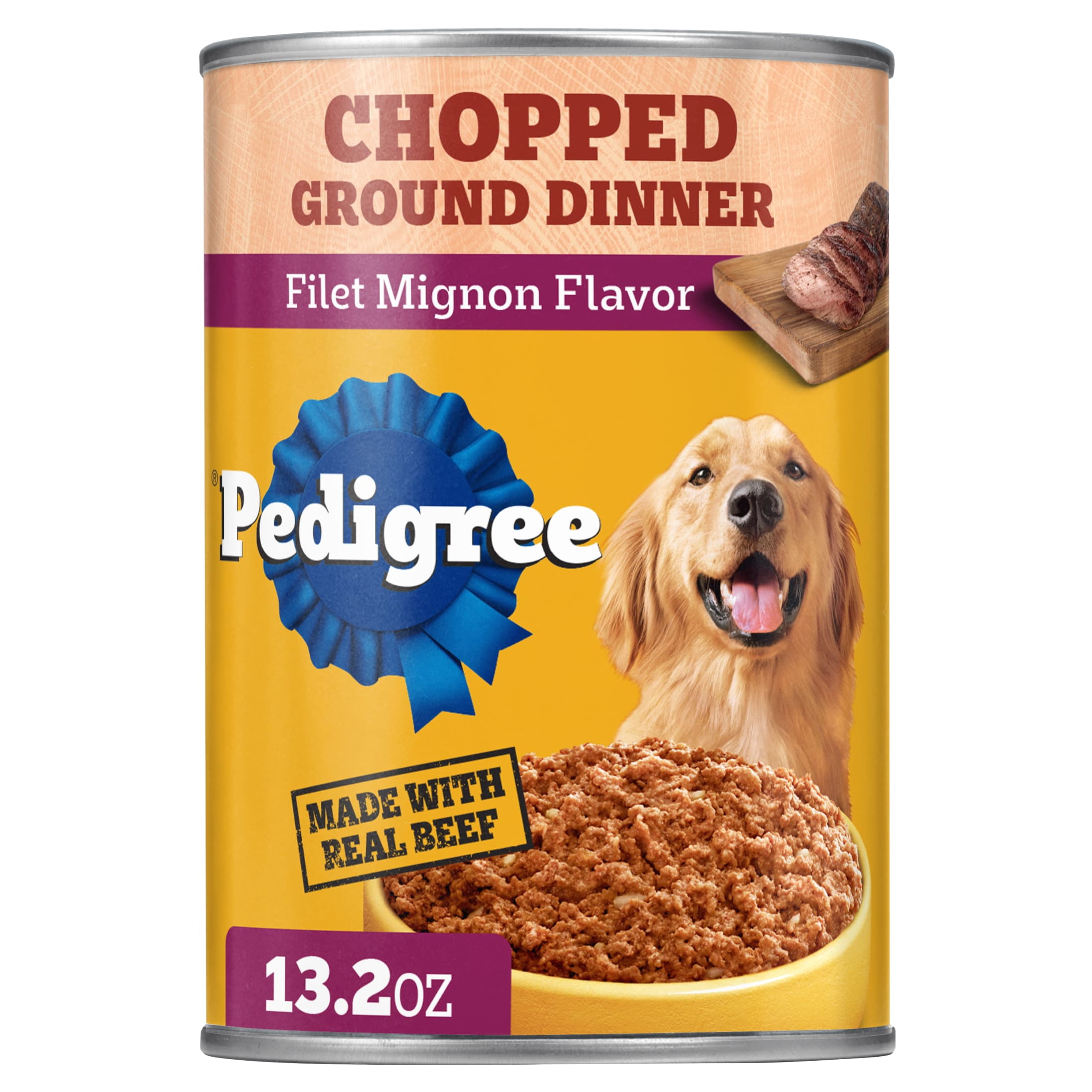 (4 pack) Pedigree Chopped Ground Dinner Filet Mignon Flavor Adult Wet Dog Food, 13.2 oz Can
