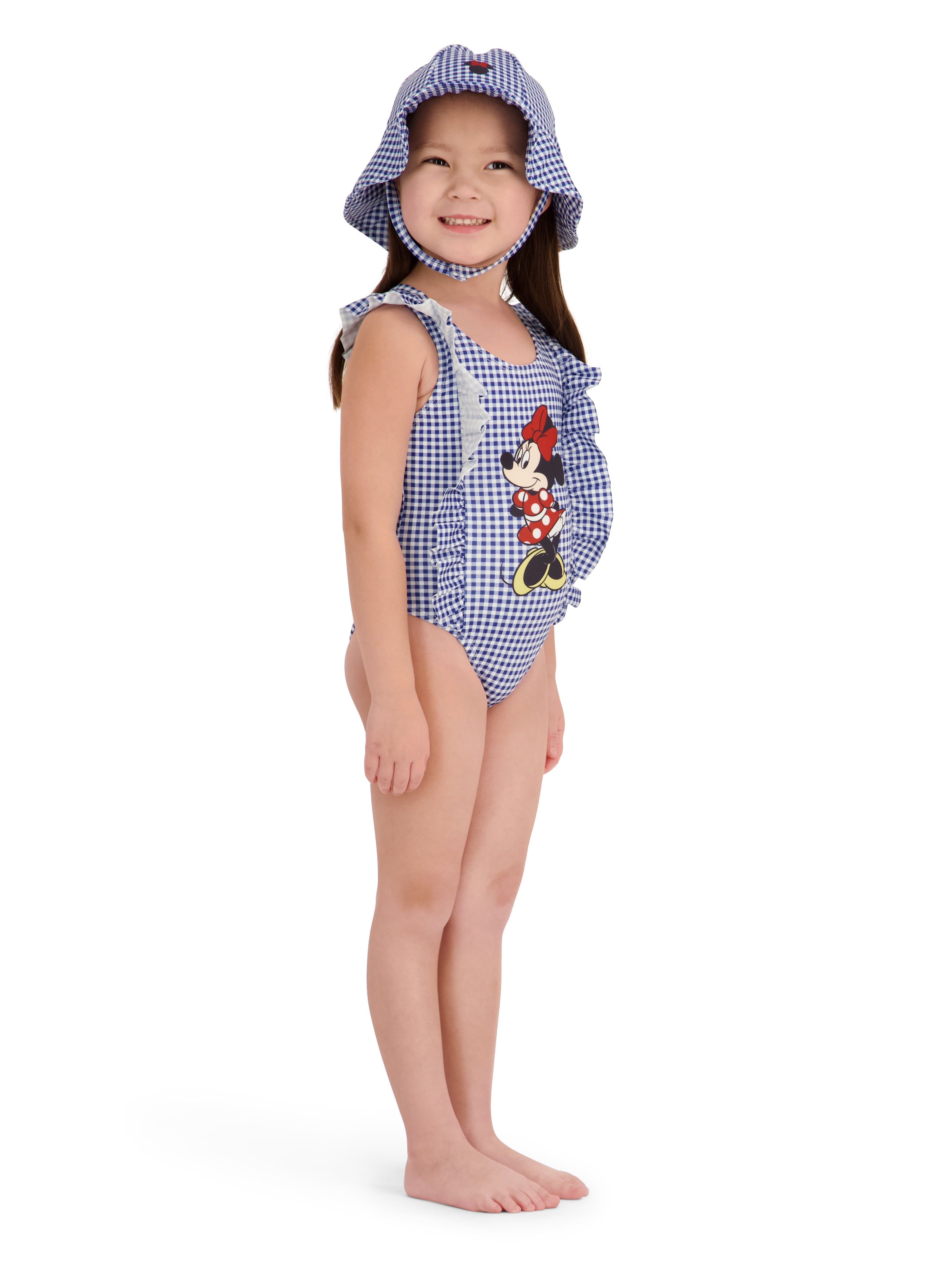 Character Toddler Girl One-Piece Swimsuit with Hat, Sizes 12M- 5T