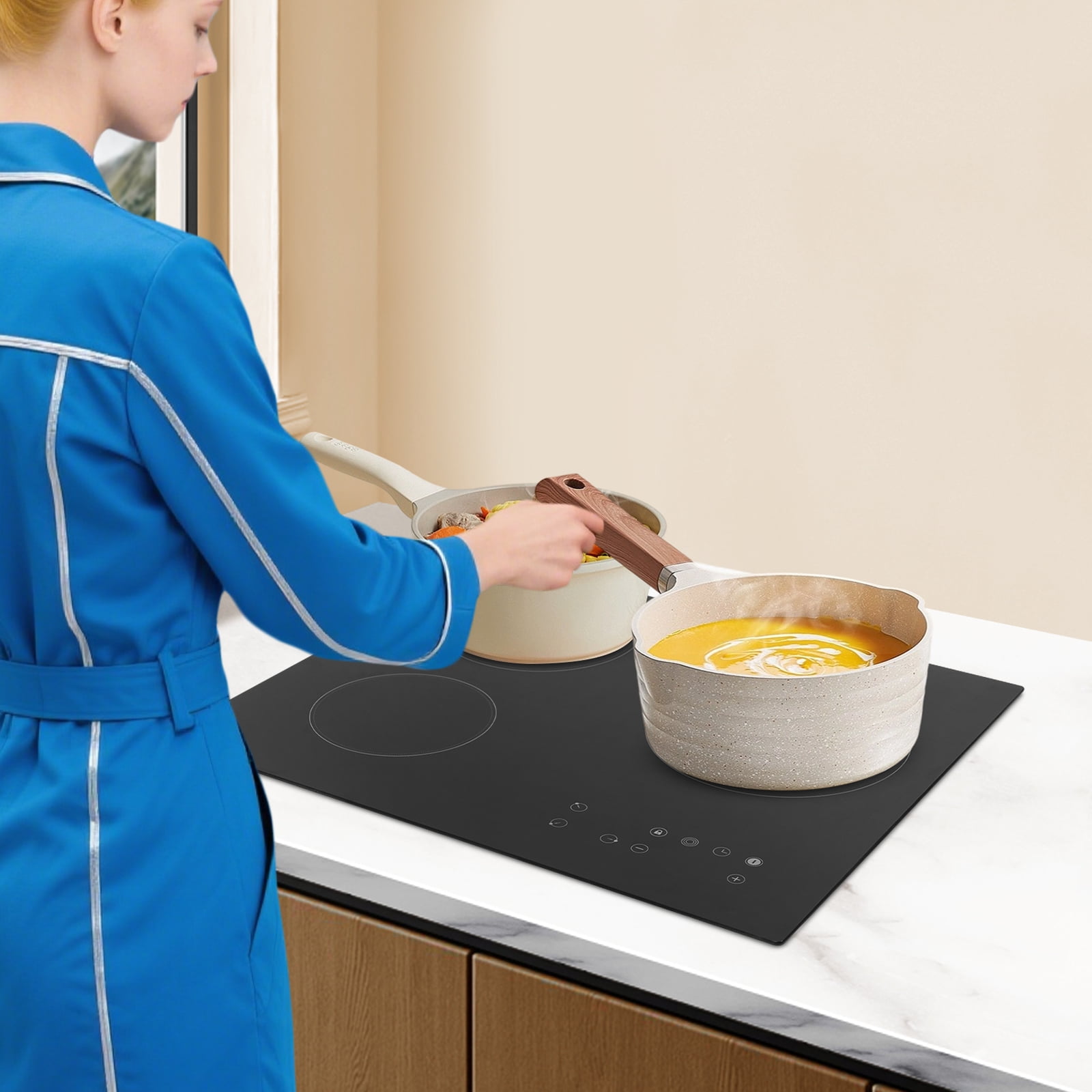 Peakora Electric Ceramic Cooktop, Electric Cooktop, 3 Burners Radiant Electric Stove Top with Timer, Child Safety Lock, Sensor Touch Control, 2600W 110V