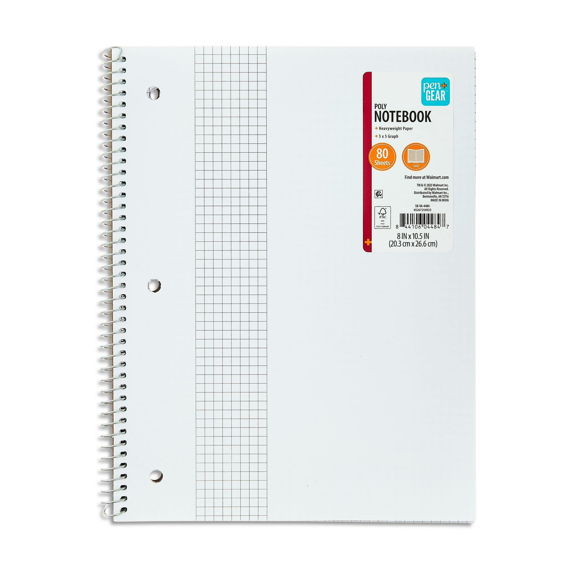 Pen+Gear 1-Subject Grid Ruled Notebook, Poly Cover, 80 Sheets, 8.5 in x 10.5 in