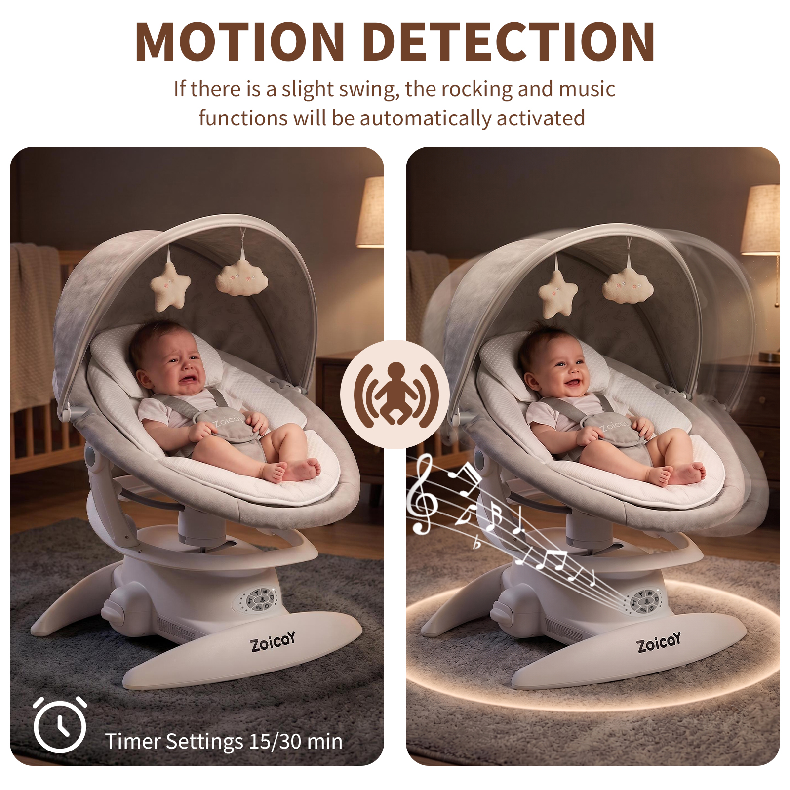 Zoicay 3-in-1 Baby Swing and Rocker, White photo 4