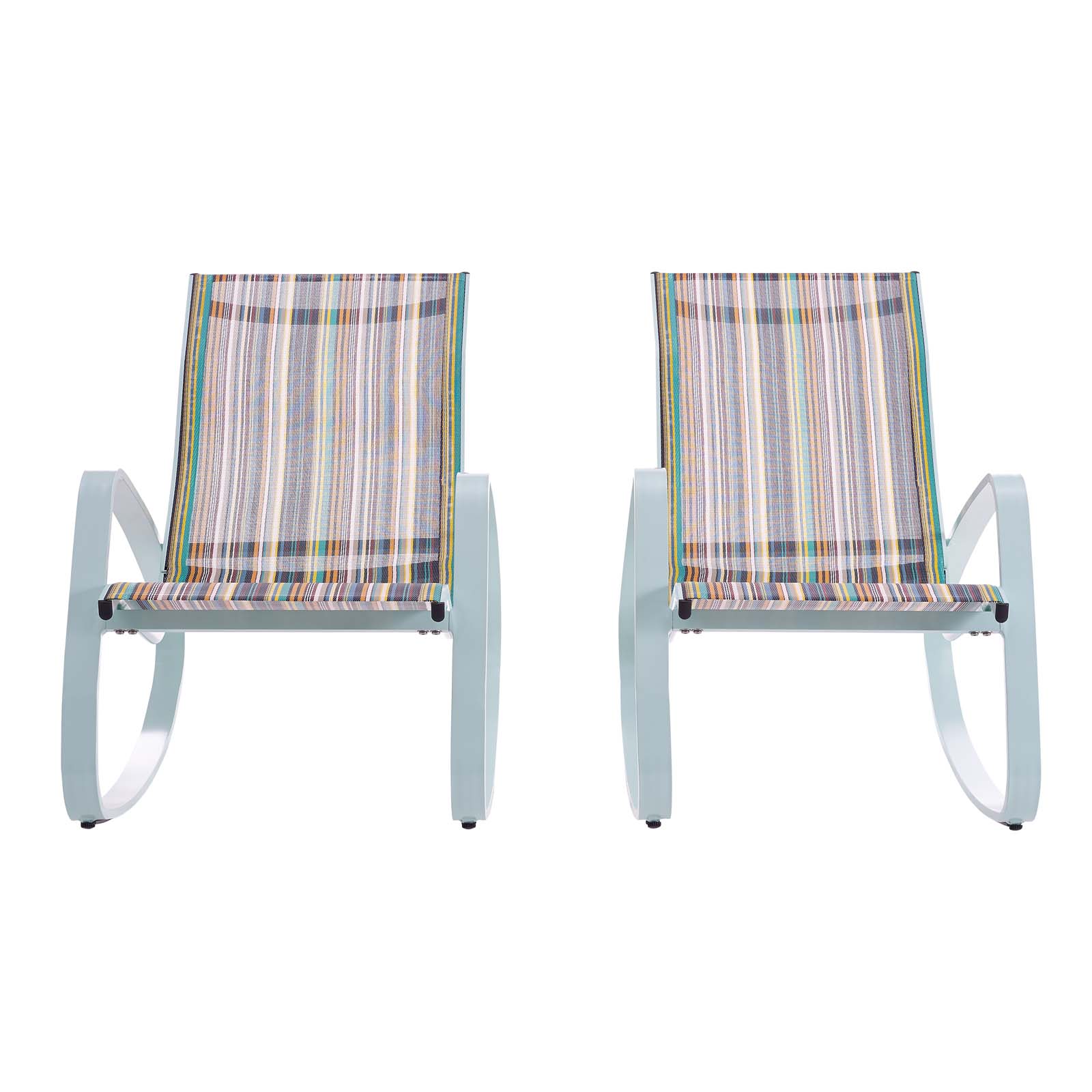 Modway Traveler Rocking Lounge Chair Outdoor Patio Mesh Sling Set of 2 in Green Stripe - image 4 of 6