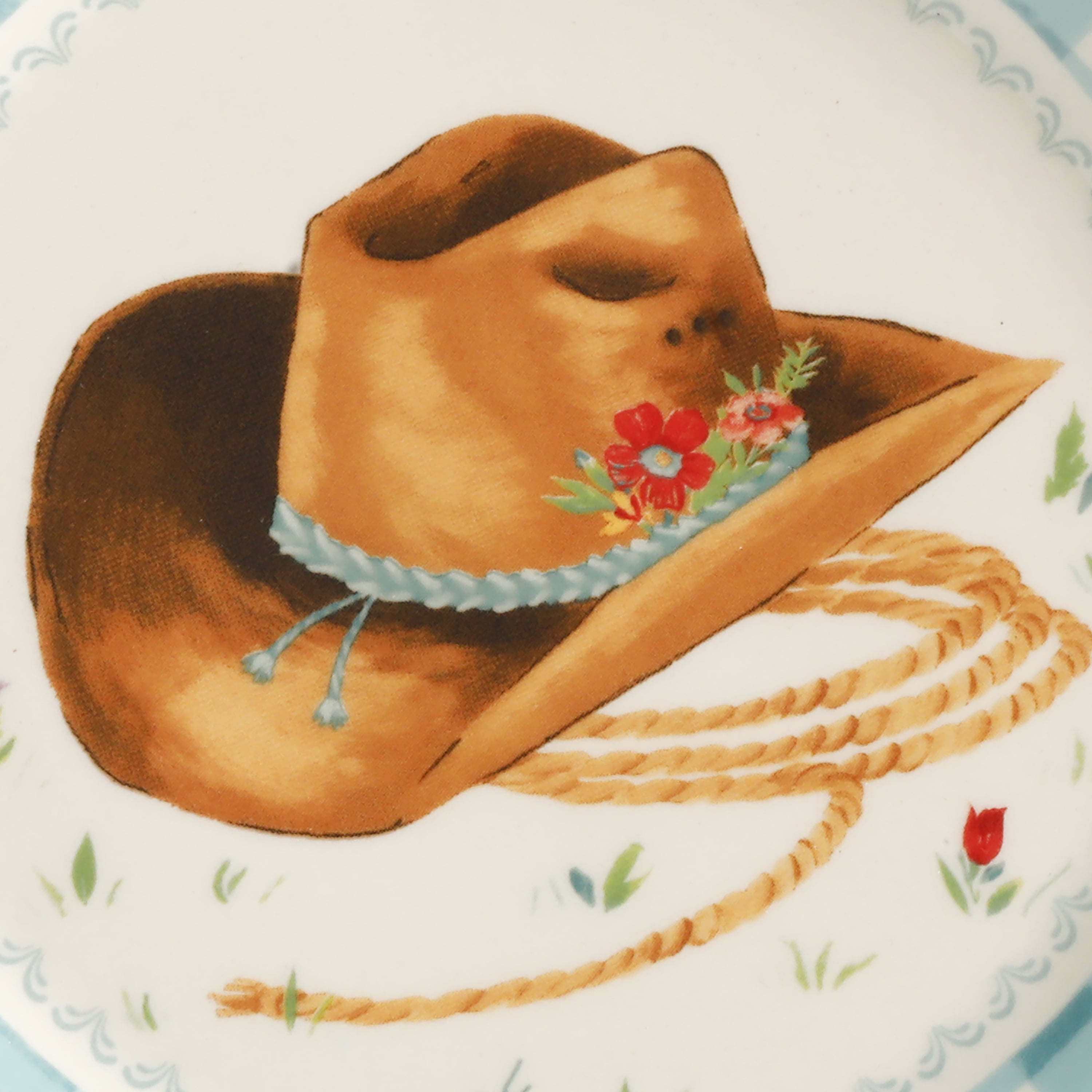 The Pioneer Woman Turquoise Gingham with Hat Decal Appetizer Plate