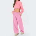 thumbnail image 4 of ClodeEU Women Wide Leg SweatPants,Relaxed Fit Low Rise Stretchy Sweatpants,Casual Sweatpant with Pockets Pink,Womens Plus L, 4 of 8