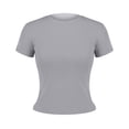 thumbnail image 4 of Women's Fitted Cotton T-Shirt - Structured Shoulder Slimming Short Sleeve Top | Yubnlvae | High Elasticity Screw Thread Cotton Regular Shoulder Round Neck (Grey | M), 4 of 9