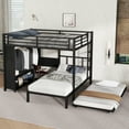 thumbnail image 2 of Queen over Twin Bunk Bed with Built-in Wardrobe, Metal Bunk Bed with Trundle, Foldable Desk, Ladders, Noise-reduced design, Black, 2 of 18