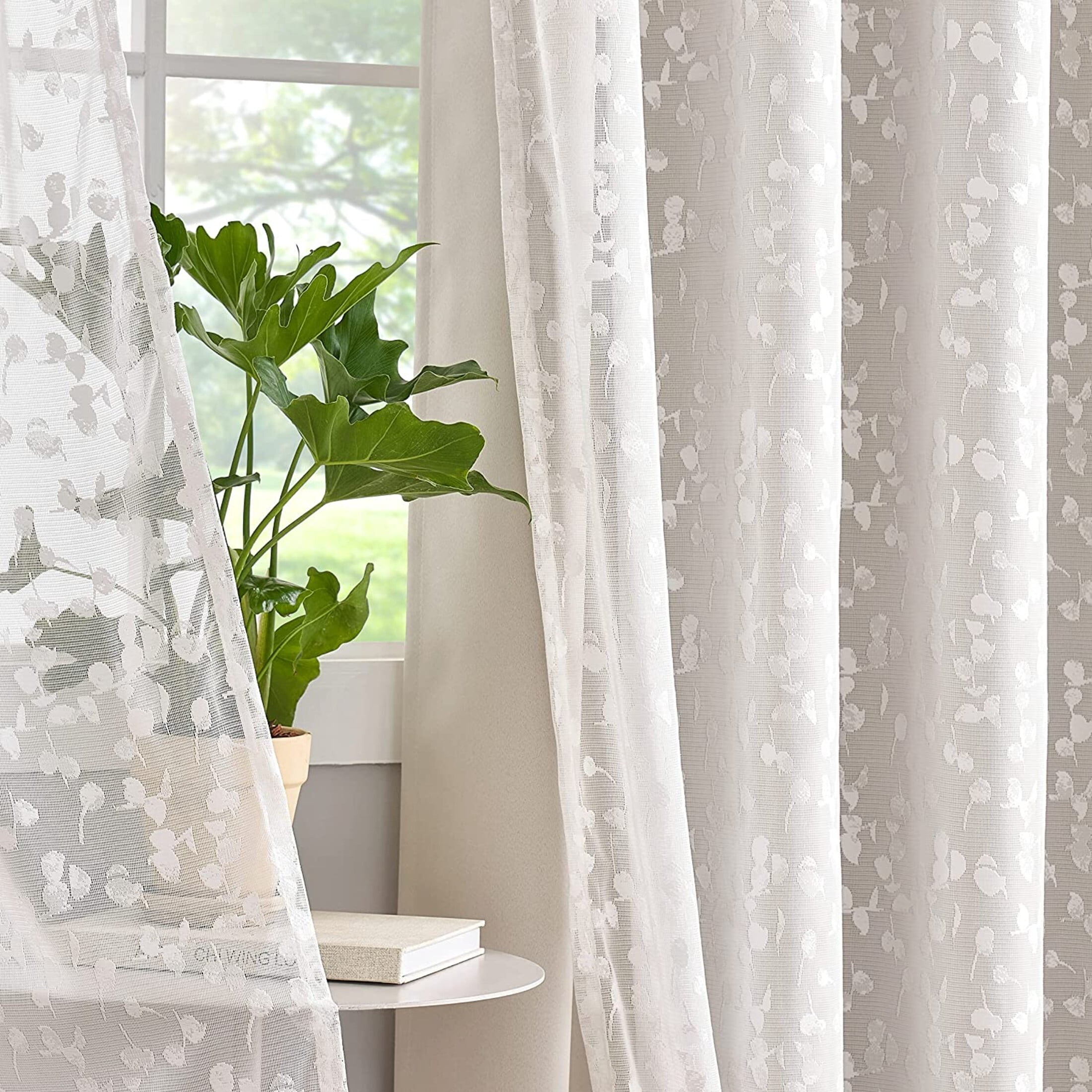 Flowpartex Beige White Mix Matched Full Blackout Curtains with Lace Leaf Sheer 4 Window Sheer Panels for Modern Bedroon Living Room Decor, 52" W x 95" L