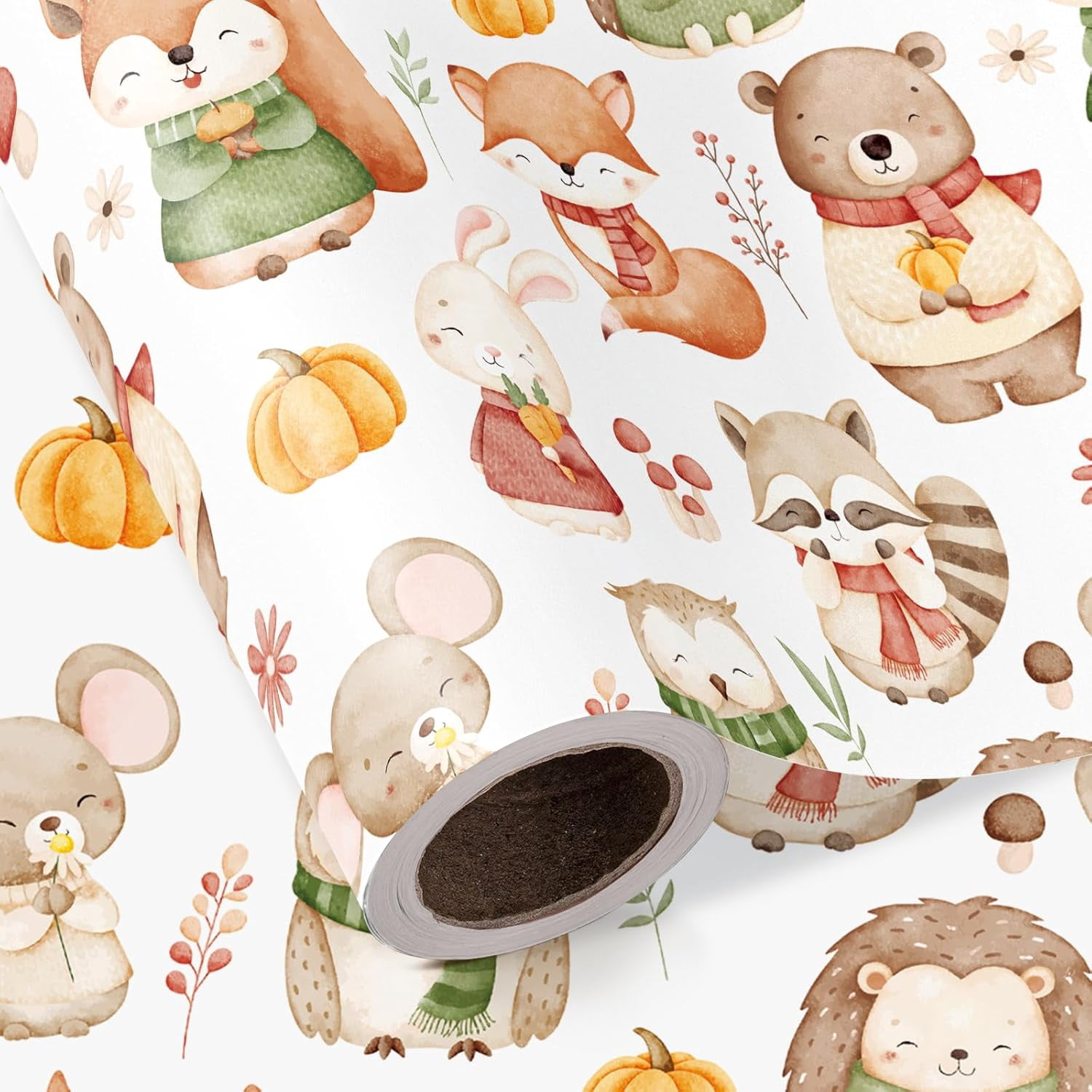 Baby Shower Wrapping Paper Roll - Mini Roll - 17 Inch x 16.5 Feet - Forest Animal Wrapping Paper, Perfect for Kids Girl Birthday, Newborn Gift Wrap