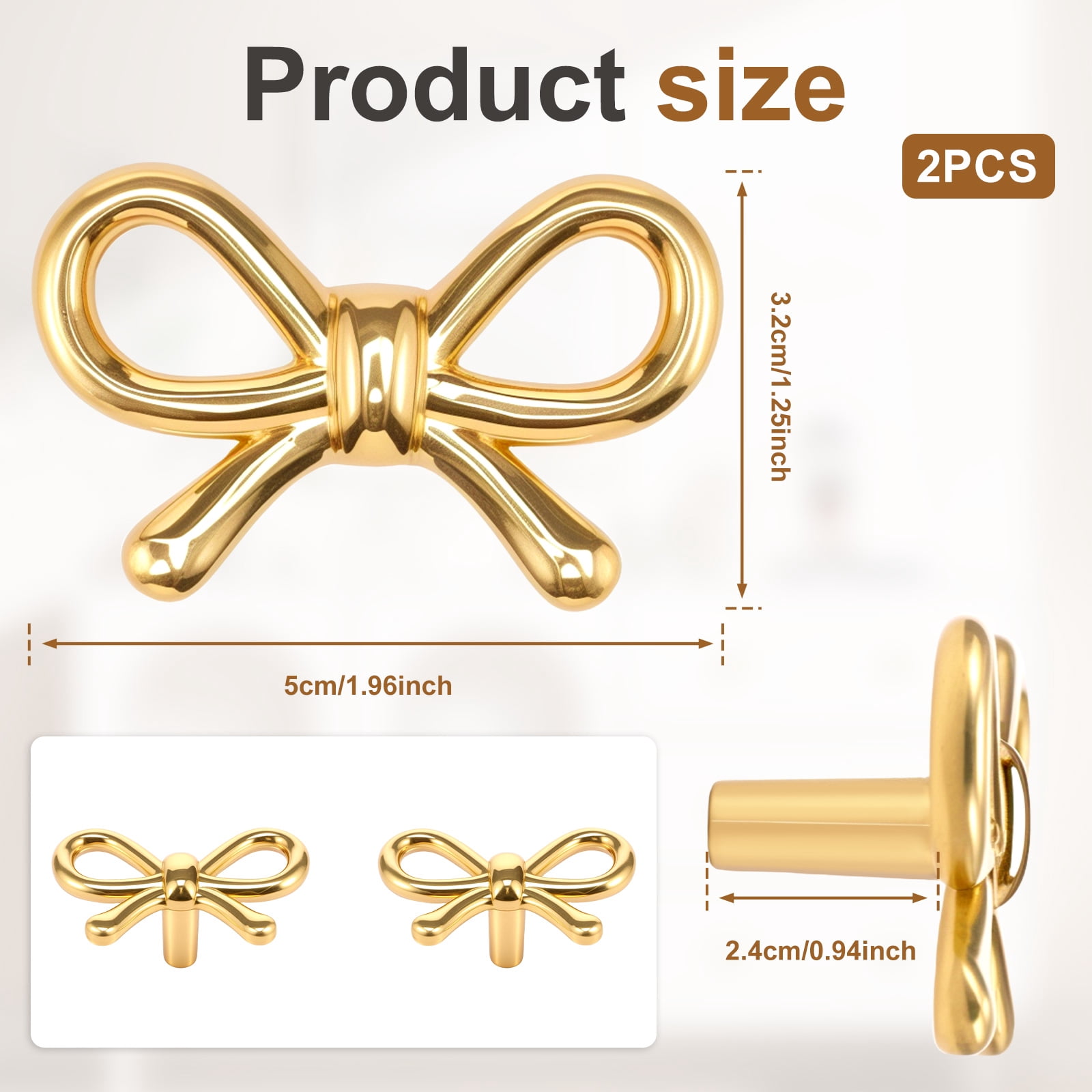 2/4/6 Pcs Bow Shape Drawer Knobs Gold Brass Cabinet Pulls with Screws Decorative Cupboard Handles for Dresser Wardrobe Drawer Cabinet