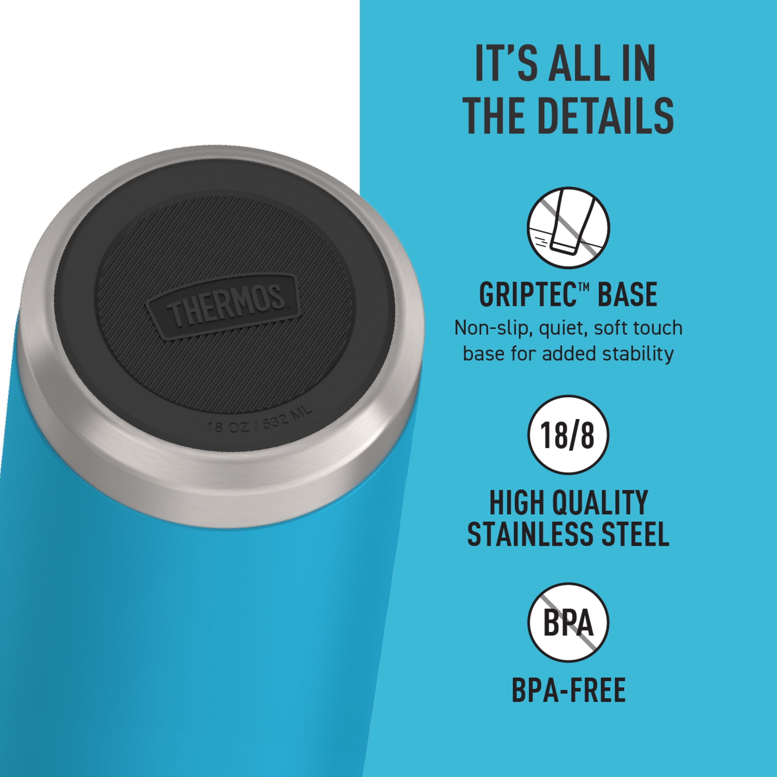 Thermos ICON Series Kid's Stainless Steel Spout Water Bottle, Dark Teal, 18oz
