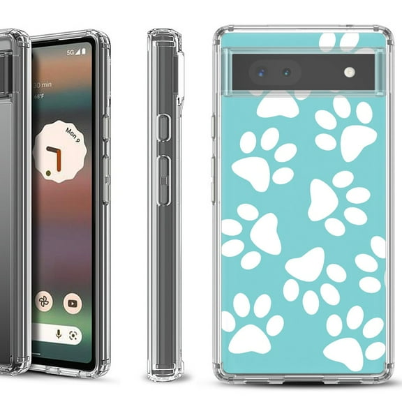 Shockproof Bumper Phone Case for Google Pixel 6a, by OneToughShield ® - Pet Paw / Teal