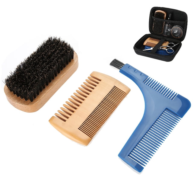 7 Unids/set Kit De Barba Portátil Para Hombres, Cepillo De Aceite De Crema Moldeadora De Estilo, Peine, Tijera, Bigote, Cuidado Del Cabello