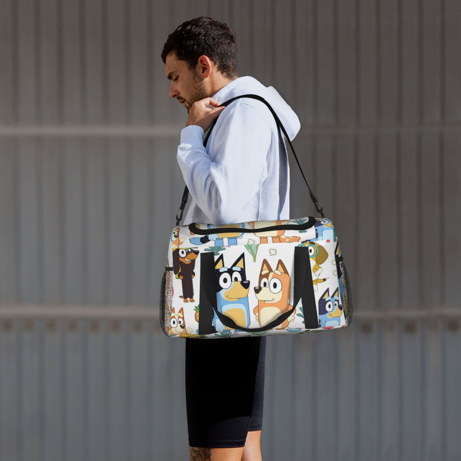 Kowoue Bluey Pattern Hand Travel Bag – Durable Crossbody & Shoulder Travel Tote with Adjustable Strap, Spacious Main Compartment, and Side Pockets