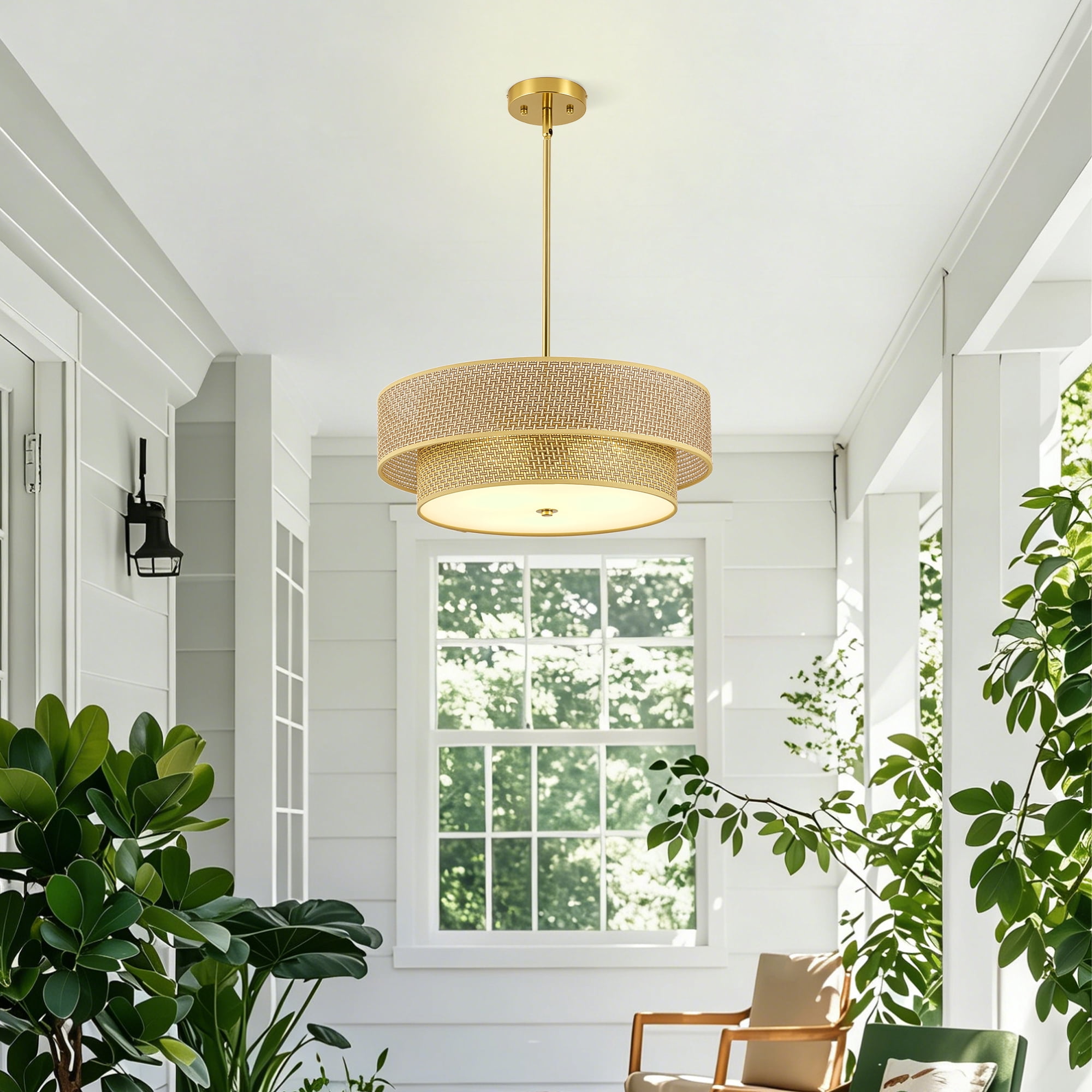 Leumius 17.7 Inch Semi Flush Mount Ceiling Light Fixture, Modern Boho Drum Lamp for Bedroom, Kitchen, Dining Room, Living Room, Hallway, Entryway