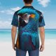 thumbnail image 4 of Balery Modern Style Blue Parrot Camisas hawaianas de manga corta para hombre, camisas playeras de corte holgado, camisas de vacaciones con botones,3X-Large, 4 of 7