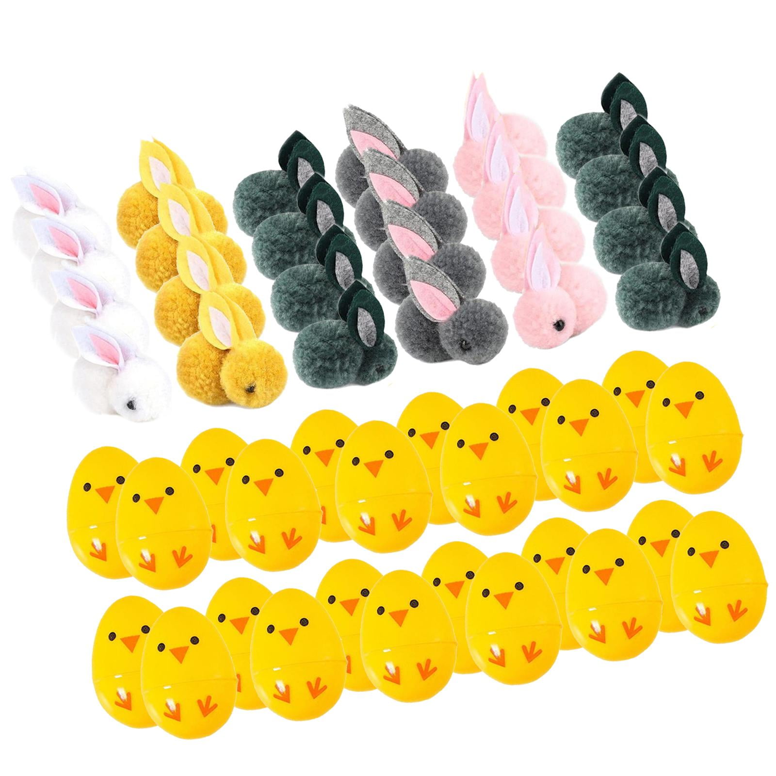 balikha 24Pcs Filled Easter Eggs Basket Stuffers with Stuffed Bunny Dolls Decorative Awards Party Supplies Mini Stuffed Rabbits Dolls