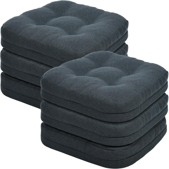 Set of 6 Dining Chair Cushions, Dual-Layer Patent Design Memory Foam Kitchen Chair Cushions, Non-Slip Seat Pads with Ties, 16.5 x 16.5 x 3.5in, 6 Pack, Dark Grey