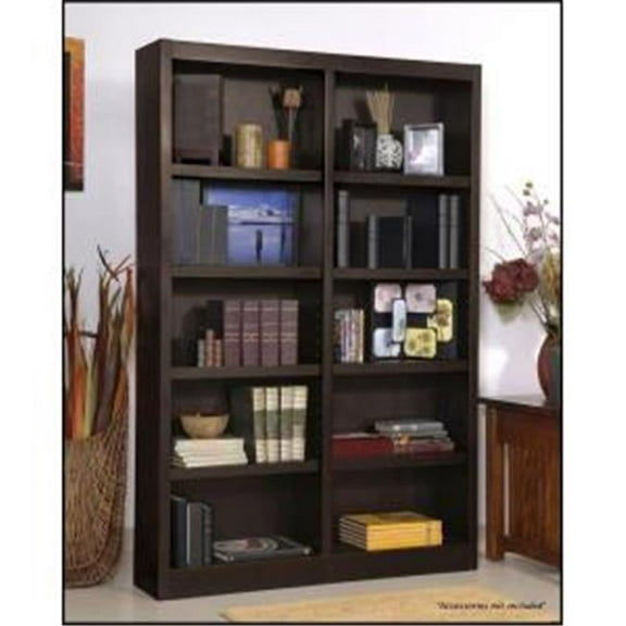 Double Wide Bookcase, Espresso Finish 10 Shelves