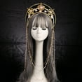 thumbnail image 2 of GRACEART Women Renaissance Tudor Headpiece Beads Chain Royal French Hood Coronet Tiara, 2 of 6