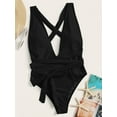 thumbnail image 4 of Womens Lace-Up One Piece Swimsuit Sexy Deep V-Neck Monokini Bathing Suits, 4 of 6