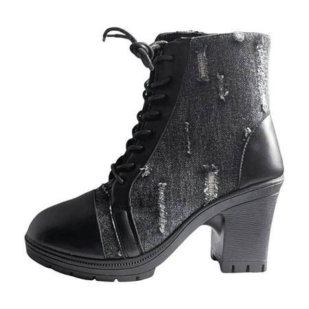 

Eudgs Ladies Casual Round Toe Thick Bottom Heel Zipper High Heel Large Size Ankle Boots Short Boots Womens Boots Winter Boots for Women with Heel Tan Snow Boots for Women No Heel Flat Lace up Boots