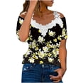 thumbnail image 1 of Blusa informal de manga corta con cuello en V y encaje con hombros descubiertos para mujer OAVQHLG3B Store  lin121212, 1 of 5
