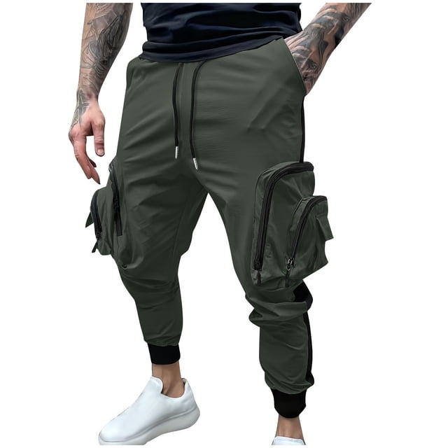 Jgppe Men's Cargo Pants with Large Zipper Pockets Lightweight Stretch Elastic Waist Drawstring Slim Hiking Pants
