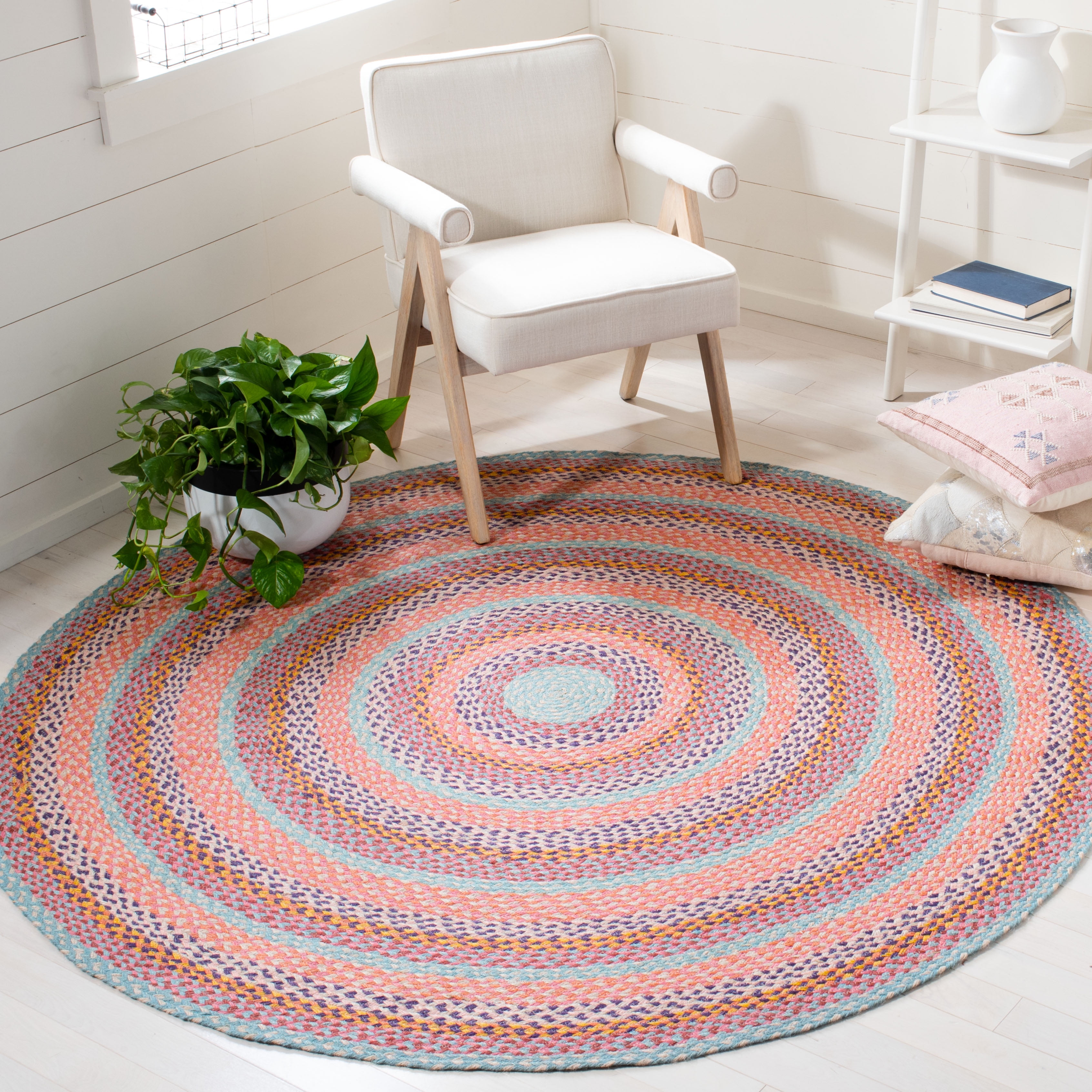 SAFAVIEH Cape Cod Robynne Geometric Area Rug, Pink/Blue, 7' x 7' Round
