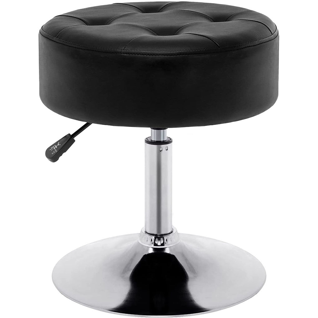 Black Vanity Stools Pu Leather Round Ottoman Makeup Stool Vanity Chair