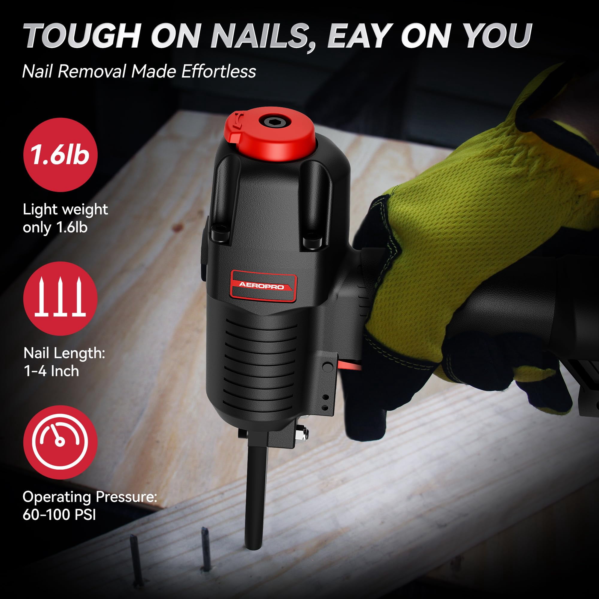 AeroPro 700V Professional Grade Heavy Duty Pneumatic Punch Nailer/Nail Remover with Extra Driver and Bumper, Long Nail Nose, 2-3/4” 6mm Diameter for 1-4 Inch Nails, 9-16 Gauge