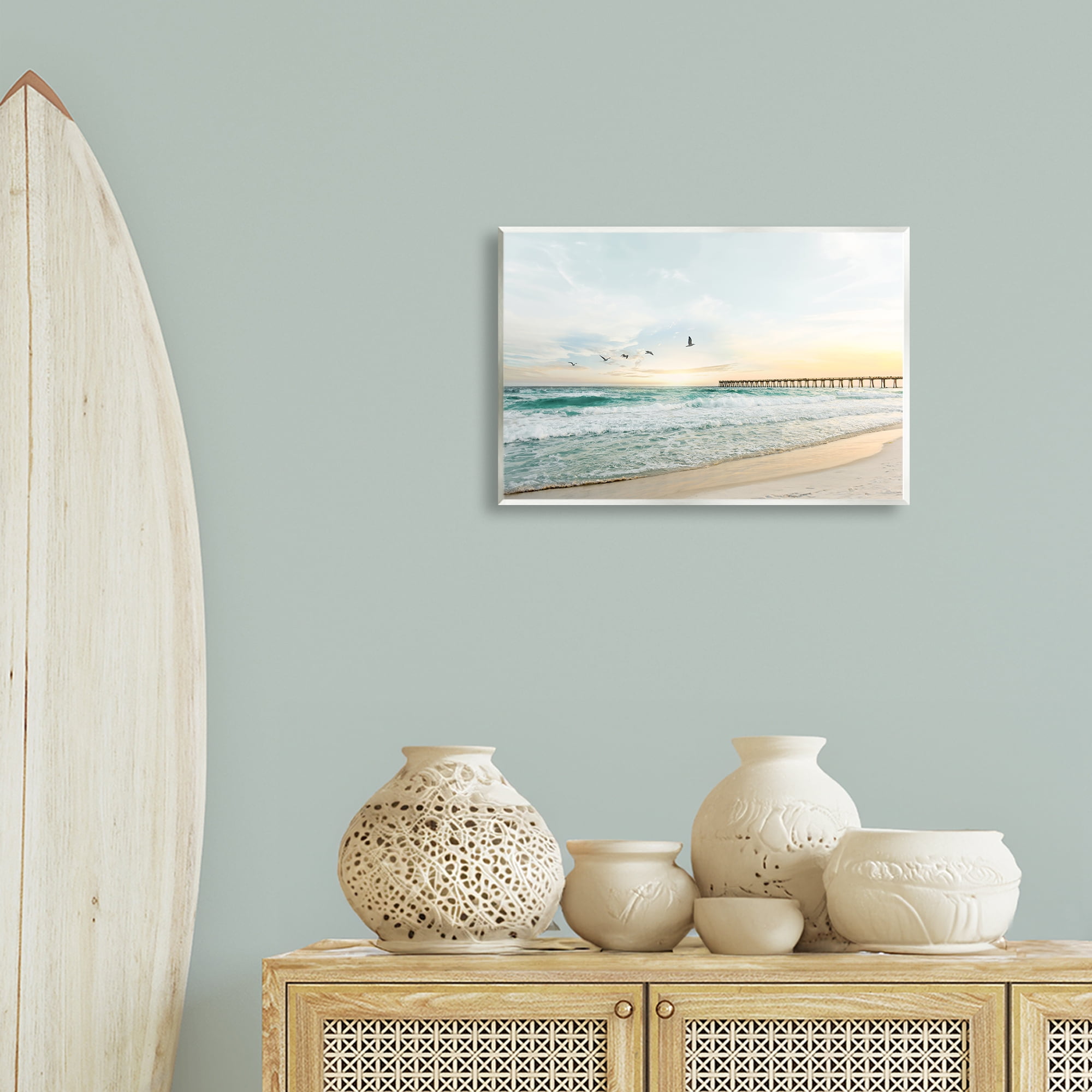 Stupell Industries Birds at Beach Pier Landscape & Nature Photography Unframed Art Print Wall Art, 19 x 13