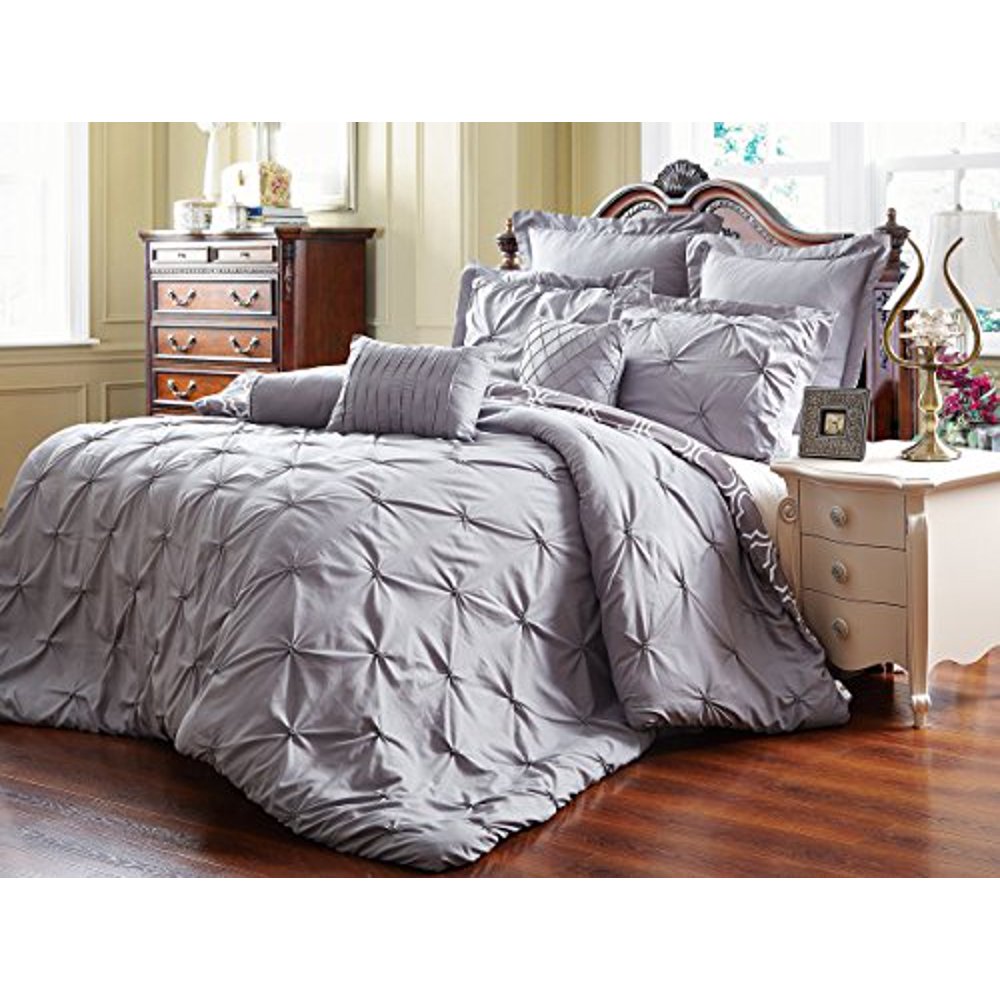 Unique Home Pinch Pleat Comforter 8 Piece Reversible Set Bed In a Bag Clearance Bedding