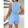 thumbnail image 6 of Women'S Summer 2 Piece Outfits Sleeveless Matching Sets Button Down V Neck Vest Waistcoat and Pockets Shorts Blue S, 6 of 8