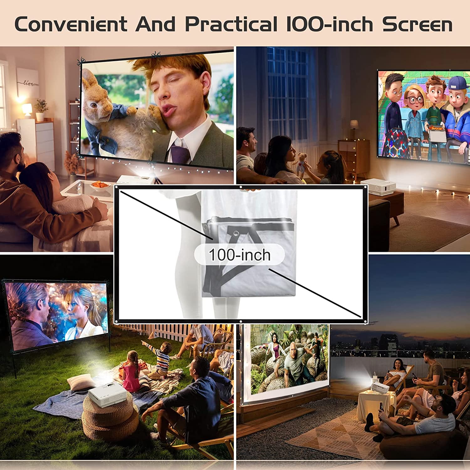 DR. J Professional Mini Projector with Bluetooth 5.2 and Screen, HD 1080P Movies Projector, 200" Screen Supported