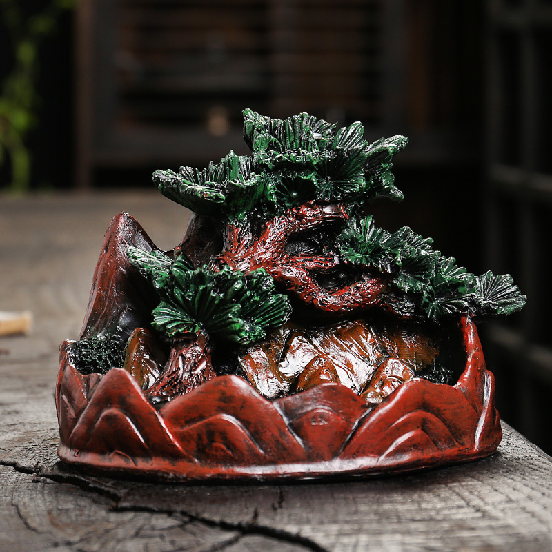 Resin Christmas Tree Backflow Incense Burner Creative Pine Tree Smoke Waterfall Smoke Incense Holder for Yoga Room Office Living Room Decor, Black