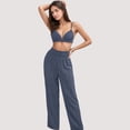 thumbnail image 3 of Women's 3-Piece Pajama Set with Bralette Top, Button Down Shirt, and Wide Leg Pants - X Large, Gray, 3 of 6