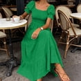 thumbnail image 6 of Aimik Womens Smocked Midi Dress Square Neck Puff Short Sleeve Tiered Ruffle A Line Flowy Dresses for Spring Summer, 6 of 6