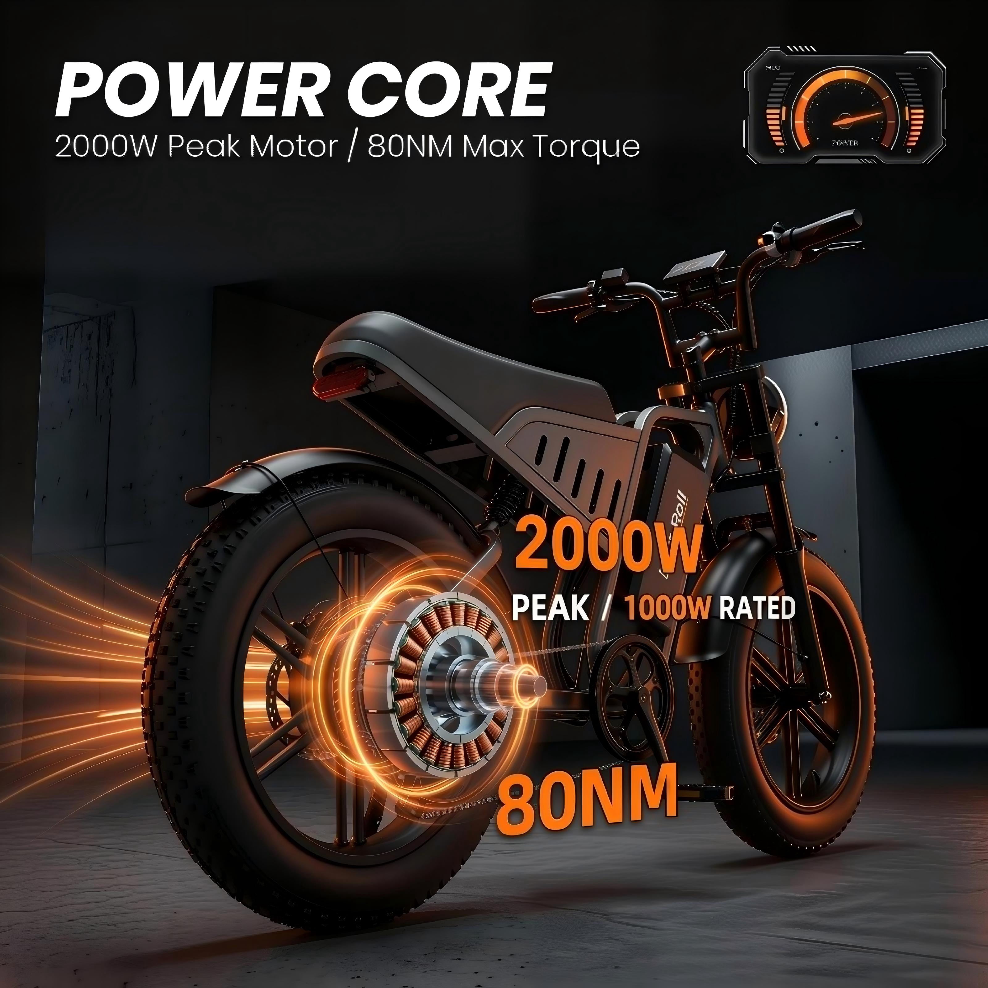 Electric Bike for Adults with NFC & Password Unlock,2000W 48V 25Ah Electric Motorcycle,80-60 Miles Range,20" Fat Tire Electric Dirt Bike UL2849