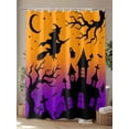 thumbnail image 4 of Fsddascl Halloween Shower Curtain Set - 72" x 78" Washable Bathtub Curtain with 12 Hooks, Ghost Castle Bat Witch Gradient Orange Purple Waterproof Fabric Stall Shower Curtains for Bathroom/Bathtub, 4 of 6